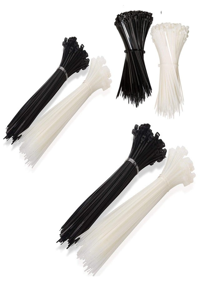 ART IFACT 400 pieces of Self-Locking Nylon Cable Ties - 6, 8 and 12 Inch - Black and White (Pack of 400) - Image 1